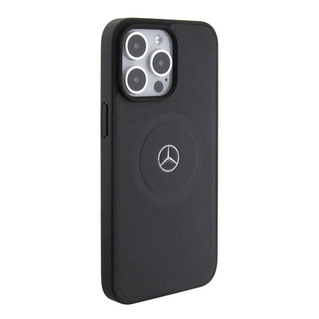 Apple iPhone 15 Pro Max Kılıf Mercedes Benz Orjinal Lisanslı M-safe Şarj Özellikli Pike Desenli Baskı Logolu Deri Kapak