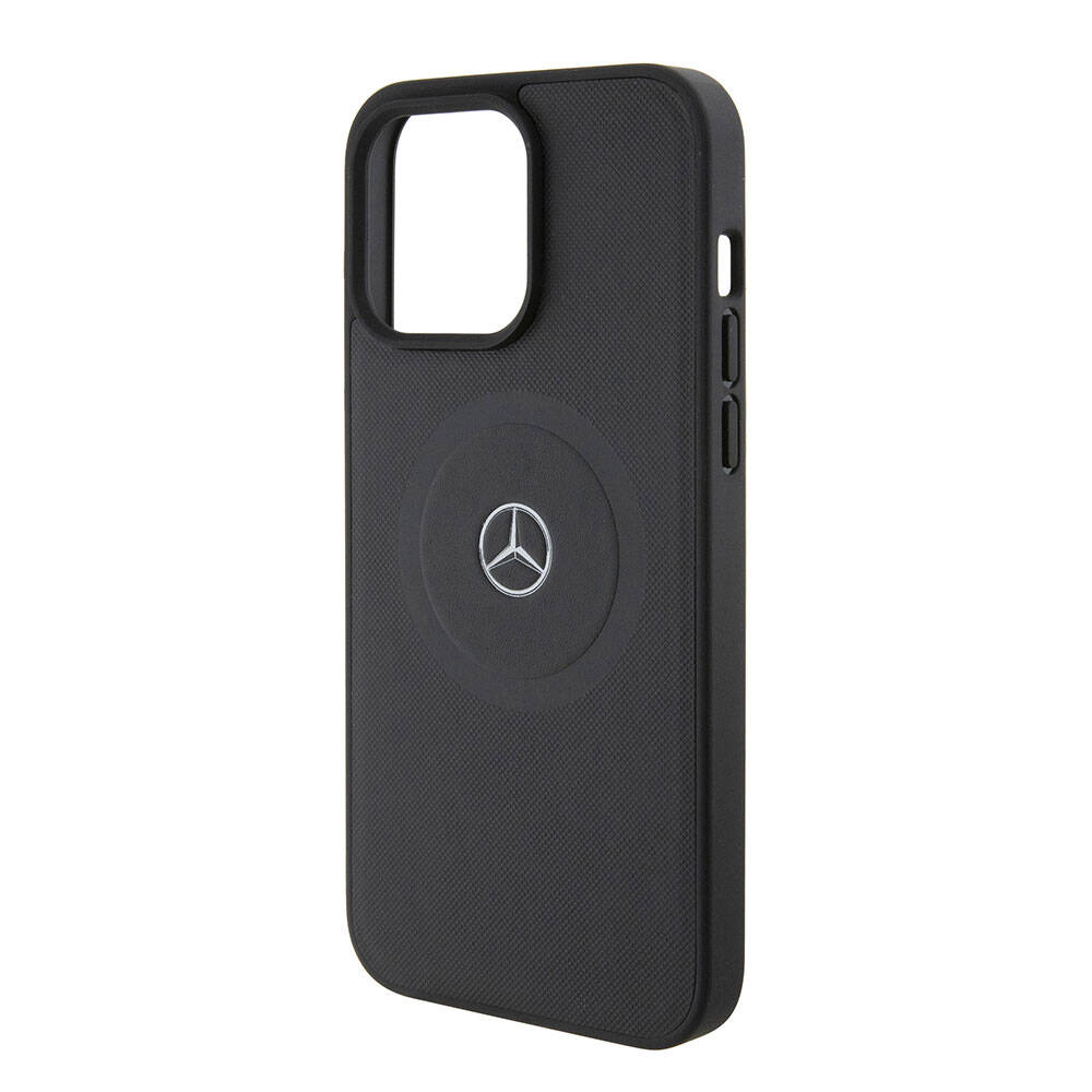 Apple iPhone 15 Pro Max Kılıf Mercedes Benz Orjinal Lisanslı M-safe Şarj Özellikli Pike Desenli Baskı Logolu Deri Kapak