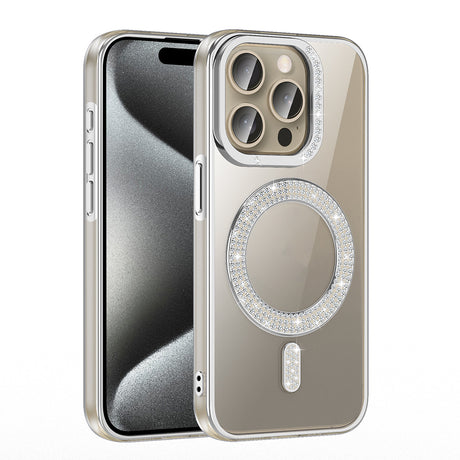 Apple iPhone 15 Pro Max Kılıf Pırlanta Taş Tasarımlı M-safe Şarj Özellikli Zore Karetta Silikon Kapak