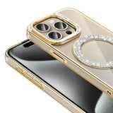 Apple iPhone 15 Pro Max Kılıf Pırlanta Taş Tasarımlı M-safe Şarj Özellikli Zore Karetta Silikon Kapak