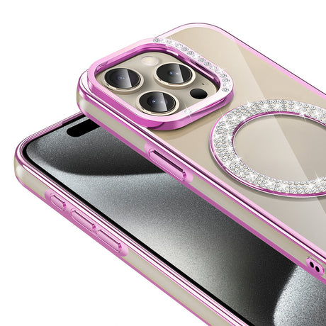 Apple iPhone 15 Pro Max Kılıf Pırlanta Taş Tasarımlı M-safe Şarj Özellikli Zore Karetta Silikon Kapak