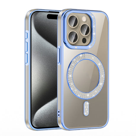 Apple iPhone 15 Pro Max Kılıf Pırlanta Taş Tasarımlı M-safe Şarj Özellikli Zore Karetta Silikon Kapak
