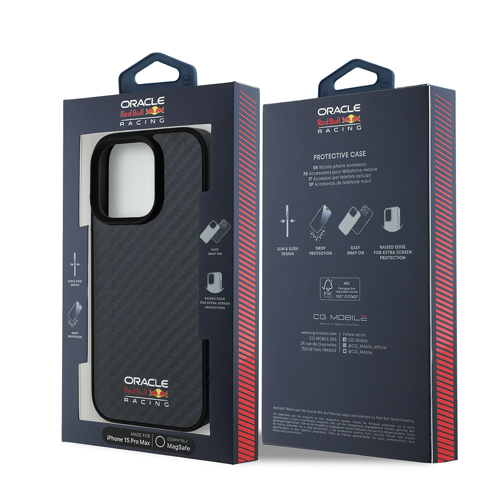 Apple iPhone 15 Pro Max Kılıf Redbull Orjinal Lisanslı M-safe Şarj Özellikli Karbon Fiber Tasarımlı Parlayan Logolu Kapak