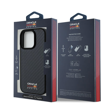 Apple iPhone 15 Pro Max Kılıf Redbull Orjinal Lisanslı M-safe Şarj Özellikli Karbon Fiber Tasarımlı Parlayan Logolu Kapak