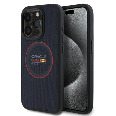 Apple iPhone 15 Pro Max Kılıf Redbull Orjinal Lisanslı M-safe Şarj Özellikli Kırmızı Halka ve Logo Kabartmalı PU Deri Kapak