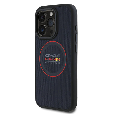 Apple iPhone 15 Pro Max Kılıf Redbull Orjinal Lisanslı M-safe Şarj Özellikli Kırmızı Halka ve Logo Kabartmalı PU Deri Kapak