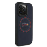 Apple iPhone 15 Pro Max Kılıf Redbull Orjinal Lisanslı M-safe Şarj Özellikli Kırmızı Halka ve Logo Kabartmalı PU Deri Kapak