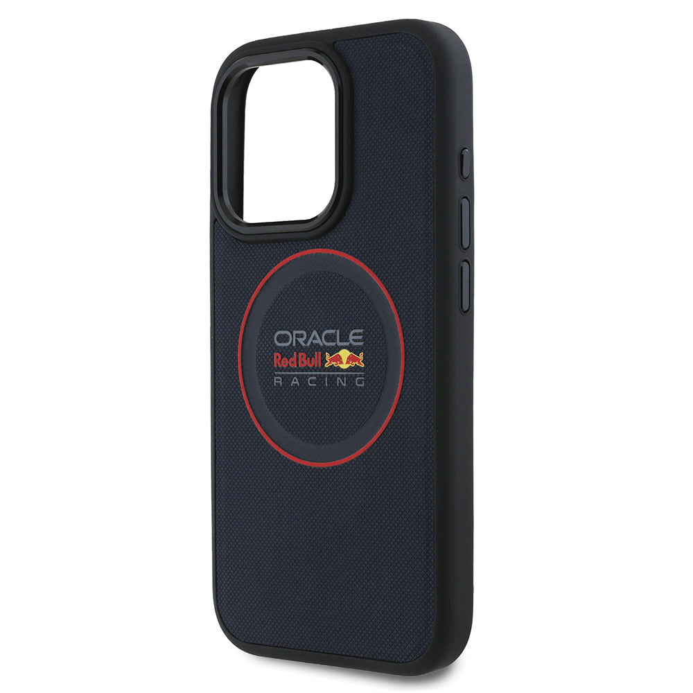 Apple iPhone 15 Pro Max Kılıf Redbull Orjinal Lisanslı M-safe Şarj Özellikli Kırmızı Halka ve Logo Kabartmalı PU Deri Kapak
