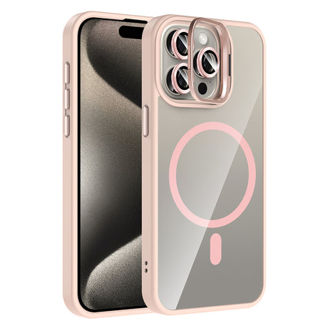 Apple iPhone 15 Pro Max Kılıf Standlı ve Kamera Lens Hediyeli M-Safe Şarj Özellikli Zore Etro Kapak