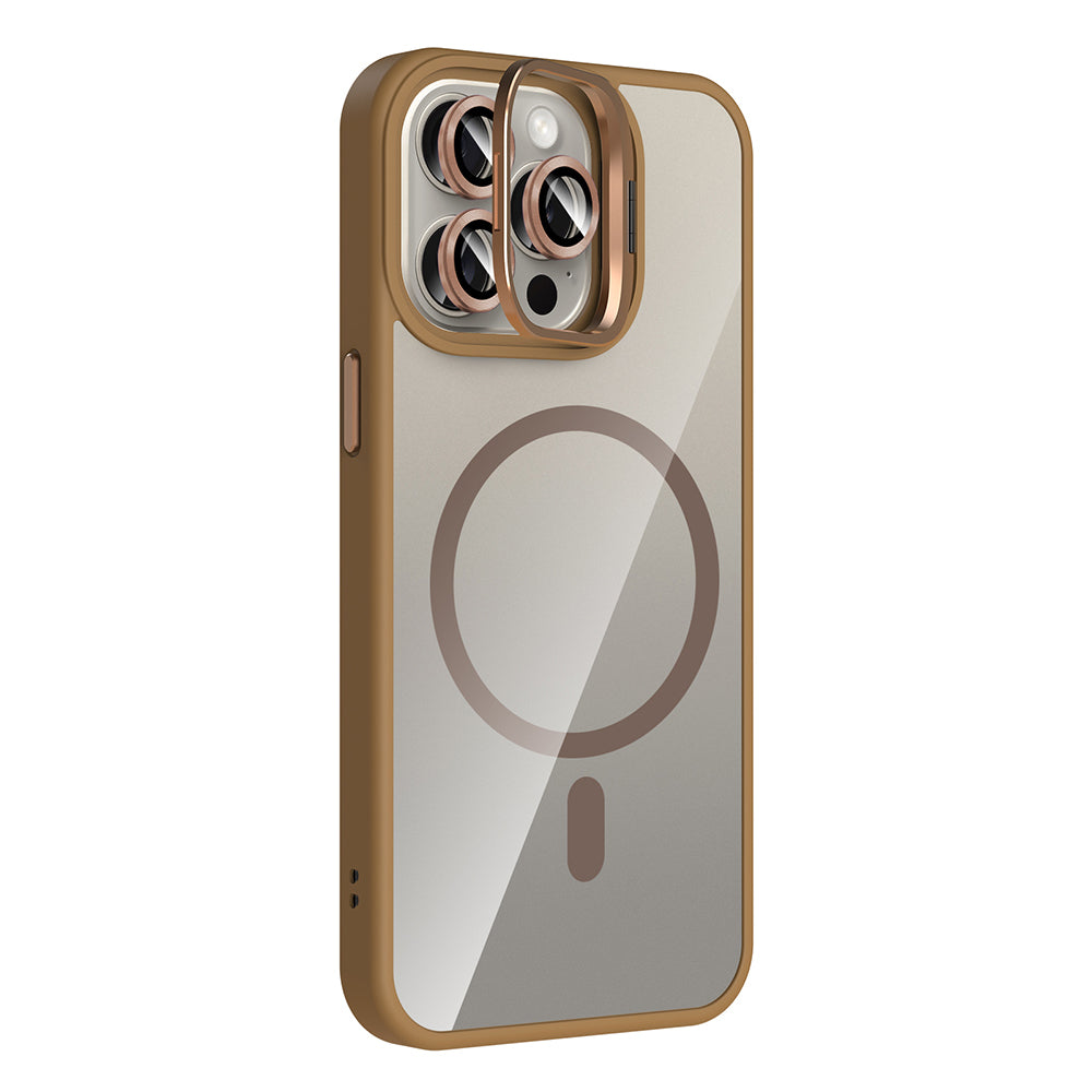 Apple iPhone 15 Pro Max Kılıf Standlı ve Kamera Lens Hediyeli M-Safe Şarj Özellikli Zore Etro Kapak