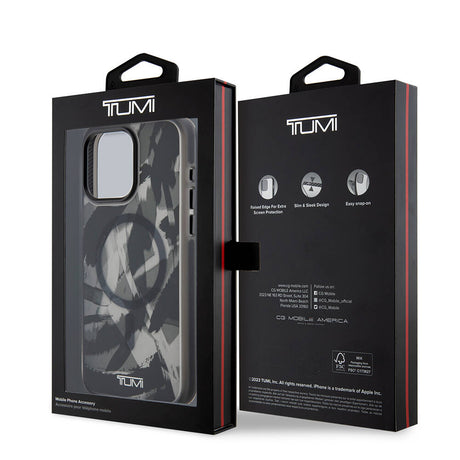 Apple iPhone 15 Pro Max Kılıf TUMI Orjinal Lisanslı M-safe Şarj Özellikli Buzlanmış Saydam Fırça Kamuflajı Desenli Kapak