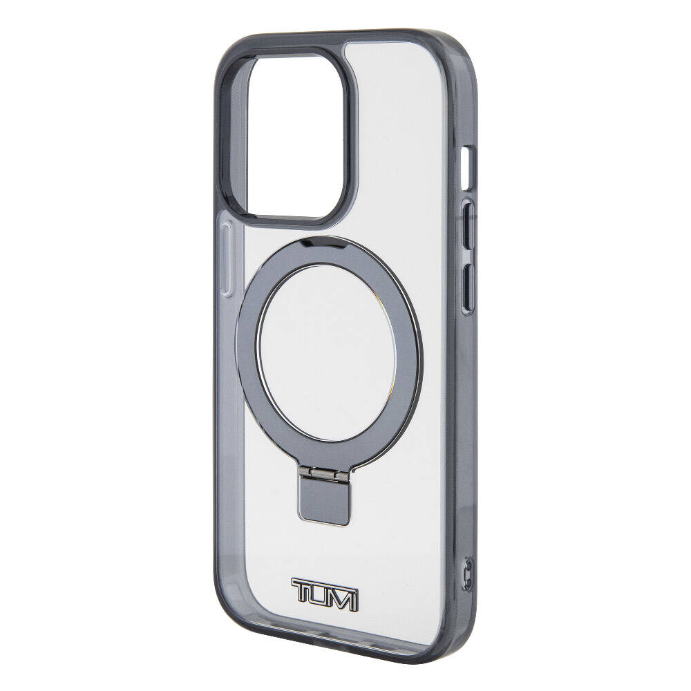 Apple iPhone 15 Pro Max Kılıf TUMI Orjinal Lisanslı M-safe Şarj Özellikli Metal Logolu Ring Standlı Silikon Kapak