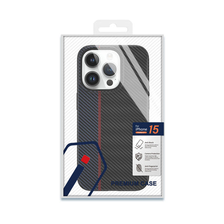 Apple iPhone 15 Pro Max Kılıf Wiwu LCC-107 Karbon Fiber M-safe Şarj Özellikli Kamera Korumalı Kabon Kapak