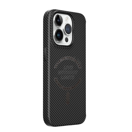 Apple iPhone 15 Pro Max Kılıf Wiwu LCC-107 Karbon Fiber M-safe Şarj Özellikli Kamera Korumalı Kabon Kapak