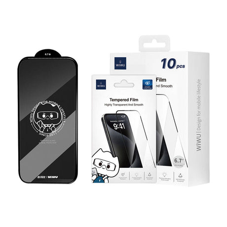 Apple iPhone 15 Pro Max Wiwu GT-008 Polimer Oleofobik Kaplama Şeffaf Pürüzsüz Temperli Cam Ekran Koruyucu 10'lu Paket