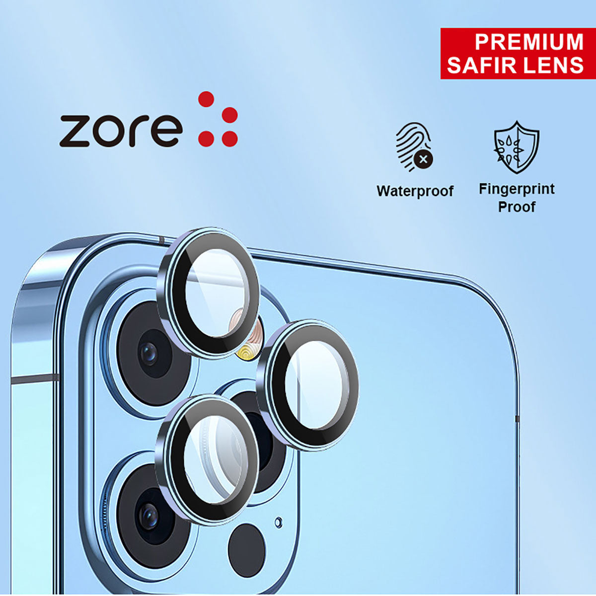 Apple iPhone 15 Pro Max Zore CL-12 Premium Safir Parmak İzi Bırakmayan Anti-Reflective Kamera Lens Koruyucu