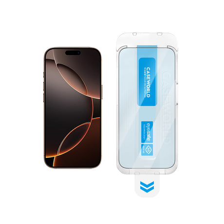 Apple iPhone 16 CaseWorld Applicator Serisi 2.5D Eyesafe Mavi Işık Teknolojili 0.33mm Temperli Cam Ekran Koruyucu + Uygulama Aparatı