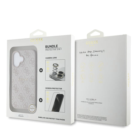 Apple iPhone 16 Guess Orjinal Lisanslı Kılıf + Ekran Koruyucu + Lens Koruyucu 3in1 Aksesuar Seti