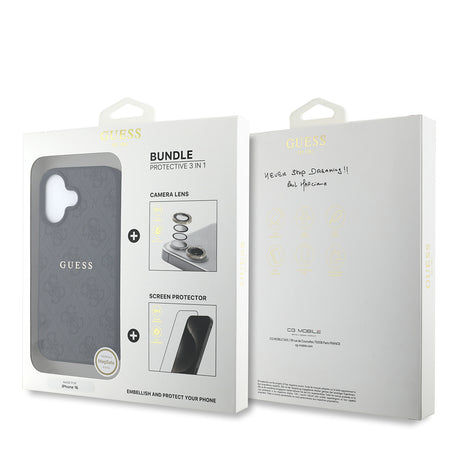Apple iPhone 16 Guess Orjinal Lisanslı Kılıf + Ekran Koruyucu + Lens Koruyucu 3in1 Aksesuar Seti