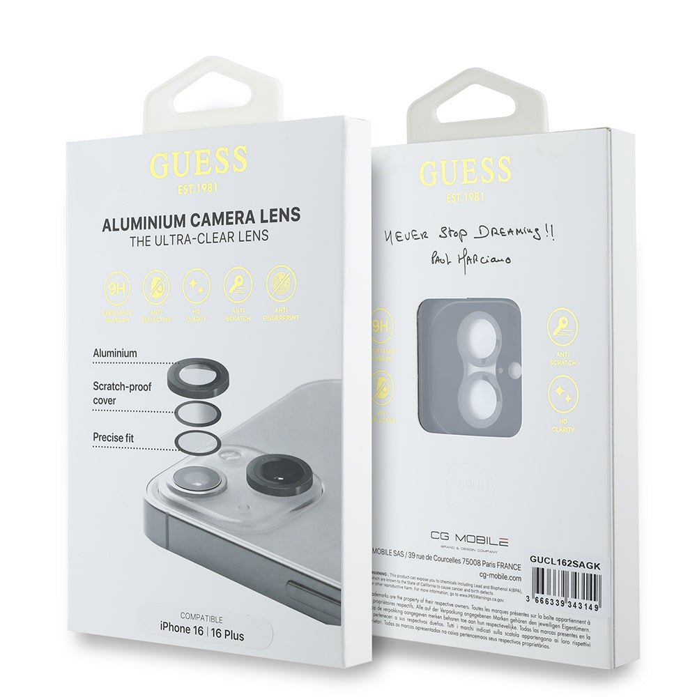 Apple iPhone 16 Guess Orjinal Lisanslı Metal Kamera Lens Koruyucu