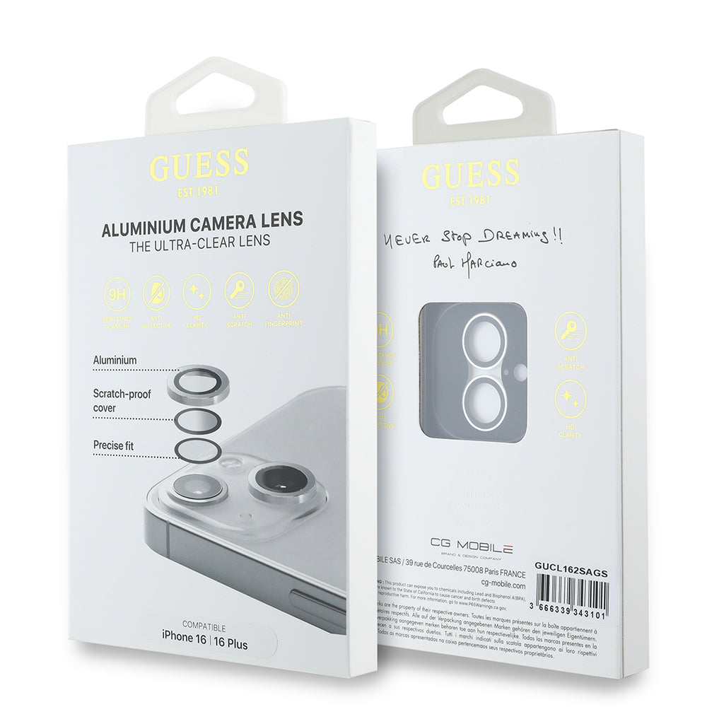 Apple iPhone 16 Guess Orjinal Lisanslı Metal Kamera Lens Koruyucu