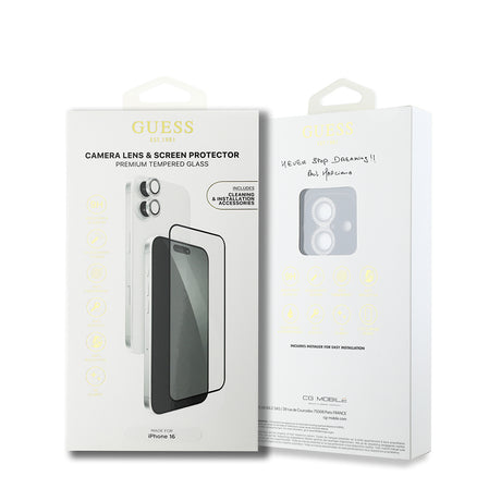 Apple iPhone 16 Guess Orjinal Lisanslı Rhinestone Ekran Koruyucu + Lens Koruyucu 2in1 Aksesuar Seti