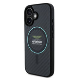 Apple iPhone 16 Kılıf Aston Martin Orjinal Lisanslı M-safe Şarj Özellikli Renkli Halka ve Karbon Fiber Tasarımlı Kapak