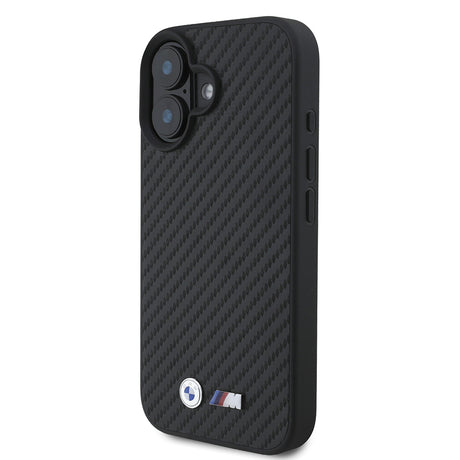 Apple iPhone 16 Kılıf BMW Orjinal Lisanslı Karbon Fiber Tasarımlı ve Metal Logolu PU Deri Kapak