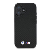 Apple iPhone 16 Kılıf BMW Orjinal Lisanslı Karbon Fiber Tasarımlı ve Metal Logolu PU Deri Kapak