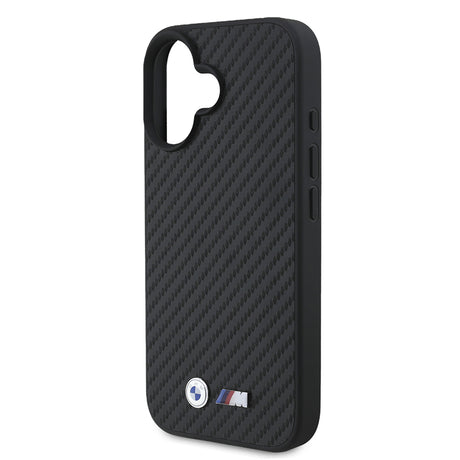 Apple iPhone 16 Kılıf BMW Orjinal Lisanslı Karbon Fiber Tasarımlı ve Metal Logolu PU Deri Kapak