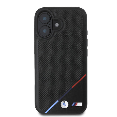 Apple iPhone 16 Kılıf BMW Orjinal Lisanslı M-safe Şarj Özellikli M Logolu Üç Çizgili Delikli Deri Kapak