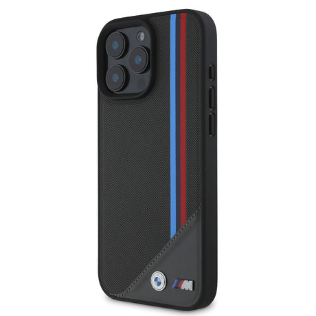 Apple iPhone 16 Kılıf BMW Orjinal Lisanslı M-safe Şarj Özellikli M Logolu Üç Çizgili Dikiş Detaylı Meshed Tricolor Stripes Kapak