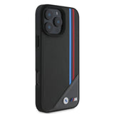 Apple iPhone 16 Kılıf BMW Orjinal Lisanslı M-safe Şarj Özellikli M Logolu Üç Çizgili Dikiş Detaylı Meshed Tricolor Stripes Kapak
