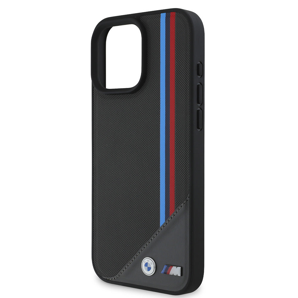 Apple iPhone 16 Kılıf BMW Orjinal Lisanslı M-safe Şarj Özellikli M Logolu Üç Çizgili Dikiş Detaylı Meshed Tricolor Stripes Kapak