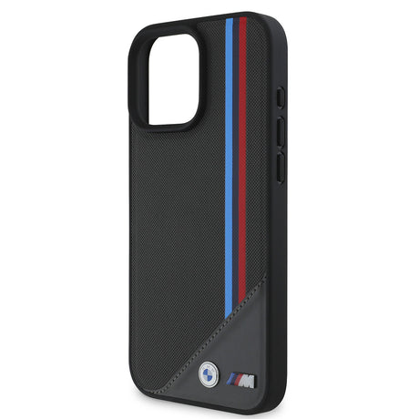 Apple iPhone 16 Kılıf BMW Orjinal Lisanslı M-safe Şarj Özellikli M Logolu Üç Çizgili Dikiş Detaylı Meshed Tricolor Stripes Kapak