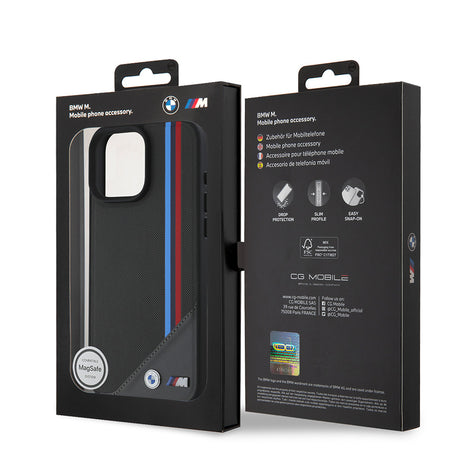 Apple iPhone 16 Kılıf BMW Orjinal Lisanslı M-safe Şarj Özellikli M Logolu Üç Çizgili Dikiş Detaylı Meshed Tricolor Stripes Kapak