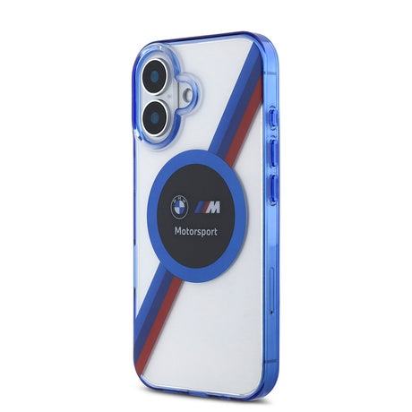 Apple iPhone 16 Kılıf BMW Orjinal Lisanslı M-safe Şarj Özellikli M Logolu Üç Renk Çizgili Motorsport Circle Kapak