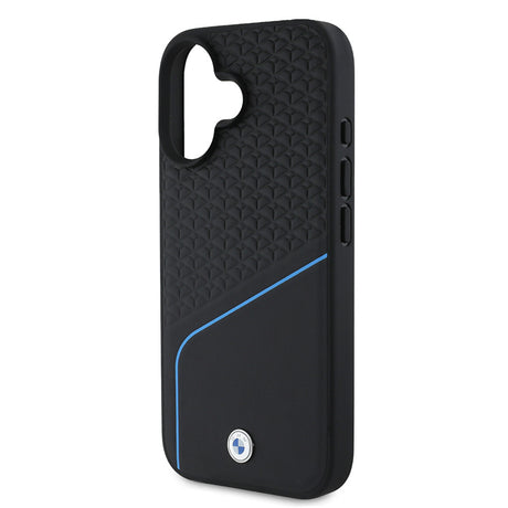 Apple iPhone 16 Kılıf BMW Orjinal Lisanslı M-safe Şarj Özellikli Metal Logolu Dokulu ve Çizgili Deri Kapak