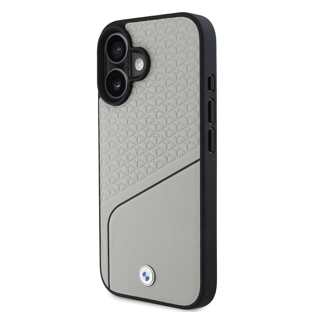 Apple iPhone 16 Kılıf BMW Orjinal Lisanslı M-safe Şarj Özellikli Metal Logolu Dokulu ve Çizgili Deri Kapak
