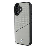 Apple iPhone 16 Kılıf BMW Orjinal Lisanslı M-safe Şarj Özellikli Metal Logolu Dokulu ve Çizgili Deri Kapak