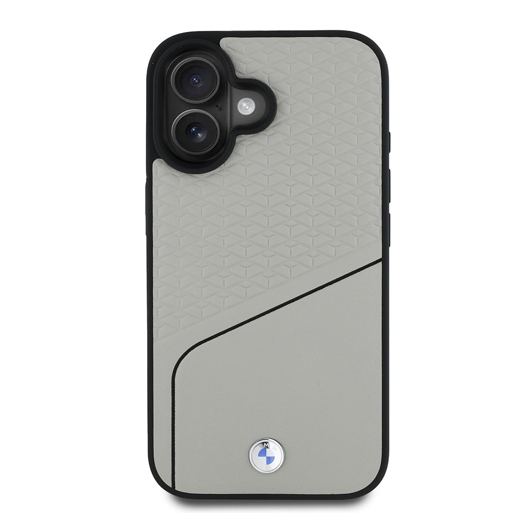 Apple iPhone 16 Kılıf BMW Orjinal Lisanslı M-safe Şarj Özellikli Metal Logolu Dokulu ve Çizgili Deri Kapak