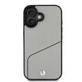 Apple iPhone 16 Kılıf BMW Orjinal Lisanslı M-safe Şarj Özellikli Metal Logolu Dokulu ve Çizgili Deri Kapak