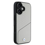 Apple iPhone 16 Kılıf BMW Orjinal Lisanslı M-safe Şarj Özellikli Metal Logolu Dokulu ve Çizgili Deri Kapak