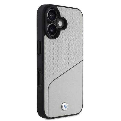 Apple iPhone 16 Kılıf BMW Orjinal Lisanslı M-safe Şarj Özellikli Metal Logolu Dokulu ve Çizgili Deri Kapak