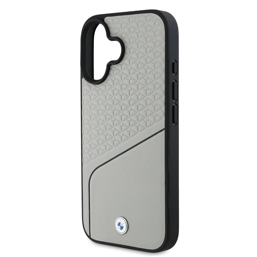 Apple iPhone 16 Kılıf BMW Orjinal Lisanslı M-safe Şarj Özellikli Metal Logolu Dokulu ve Çizgili Deri Kapak