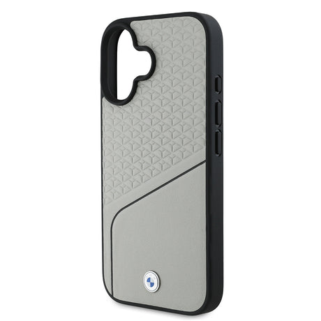 Apple iPhone 16 Kılıf BMW Orjinal Lisanslı M-safe Şarj Özellikli Metal Logolu Dokulu ve Çizgili Deri Kapak