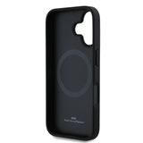 Apple iPhone 16 Kılıf BMW Orjinal Lisanslı M-safe Şarj Özellikli Metal Logolu Dokulu ve Çizgili Deri Kapak