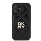 Apple iPhone 16 Kılıf DKNY Orjinal Lisanslı Kapitone Tasarımlı Metal Logolu Deri Kapak