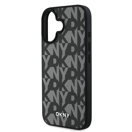 Apple iPhone 16 Kılıf DKNY Orjinal Lisanslı M-safe Şarj Özellikli 3D Yazılı Grid Pattern Kapak