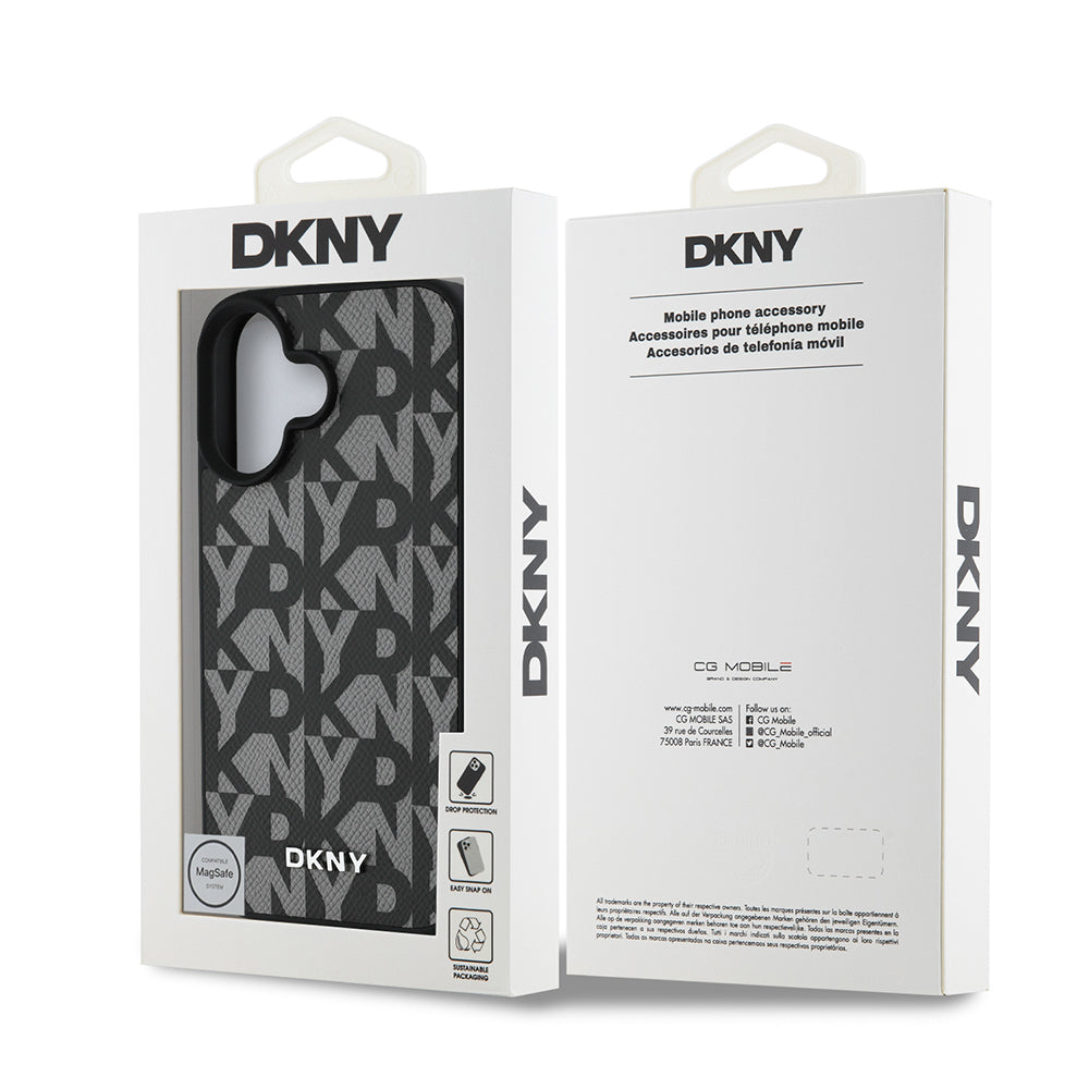 Apple iPhone 16 Kılıf DKNY Orjinal Lisanslı M-safe Şarj Özellikli 3D Yazılı Grid Pattern Kapak